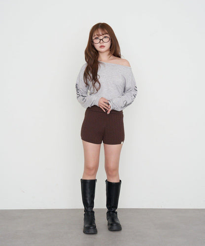 單肩印花長袖T恤