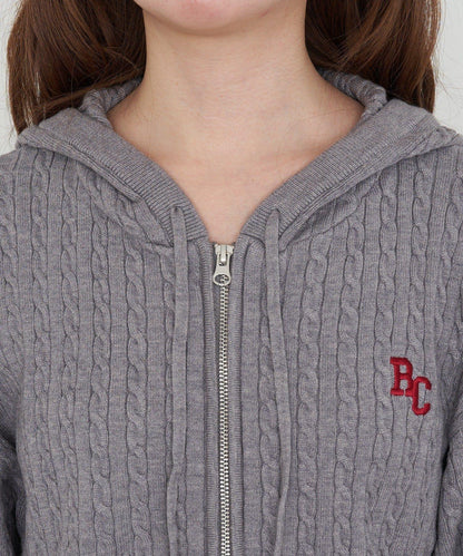 麻花紋胸部刺繡連帽衛衣