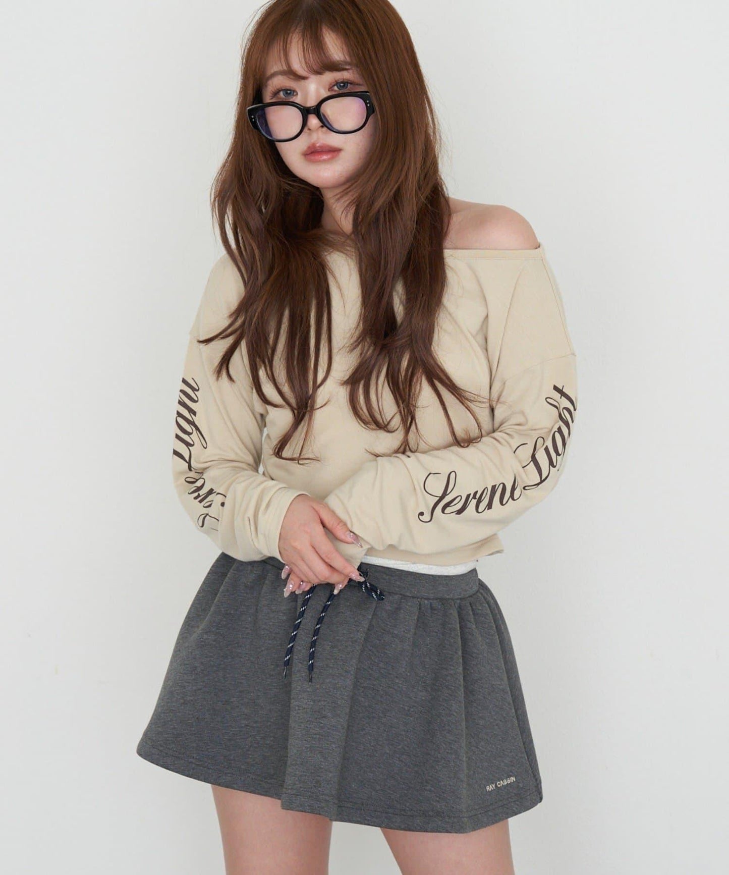 單肩印花長袖T恤