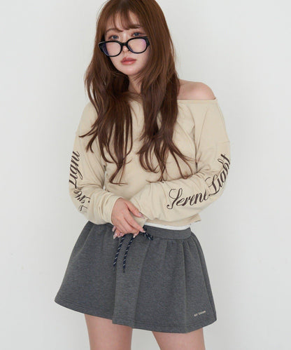 單肩印花長袖T恤