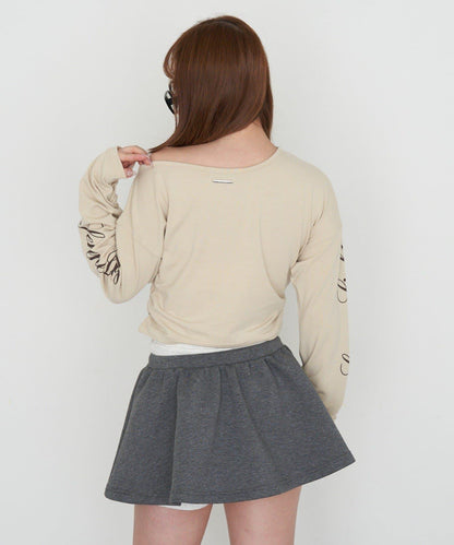 單肩印花長袖T恤