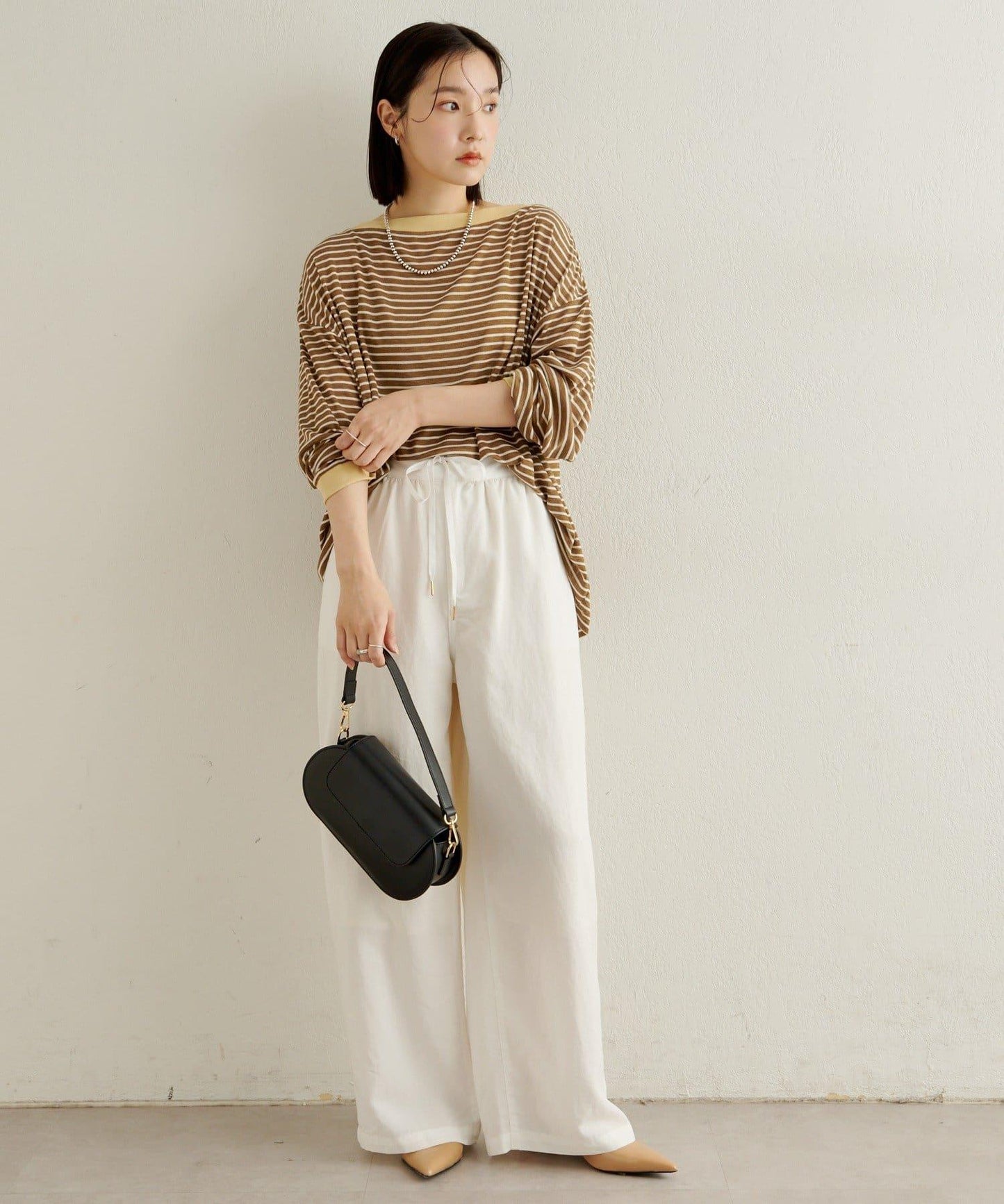 條紋一字肩長袖T恤