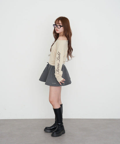 單肩印花長袖T恤