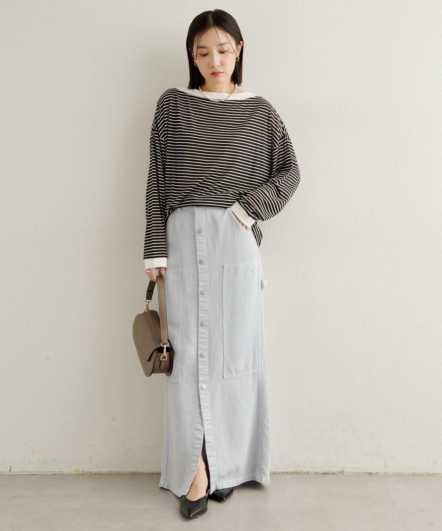 條紋一字肩長袖T恤