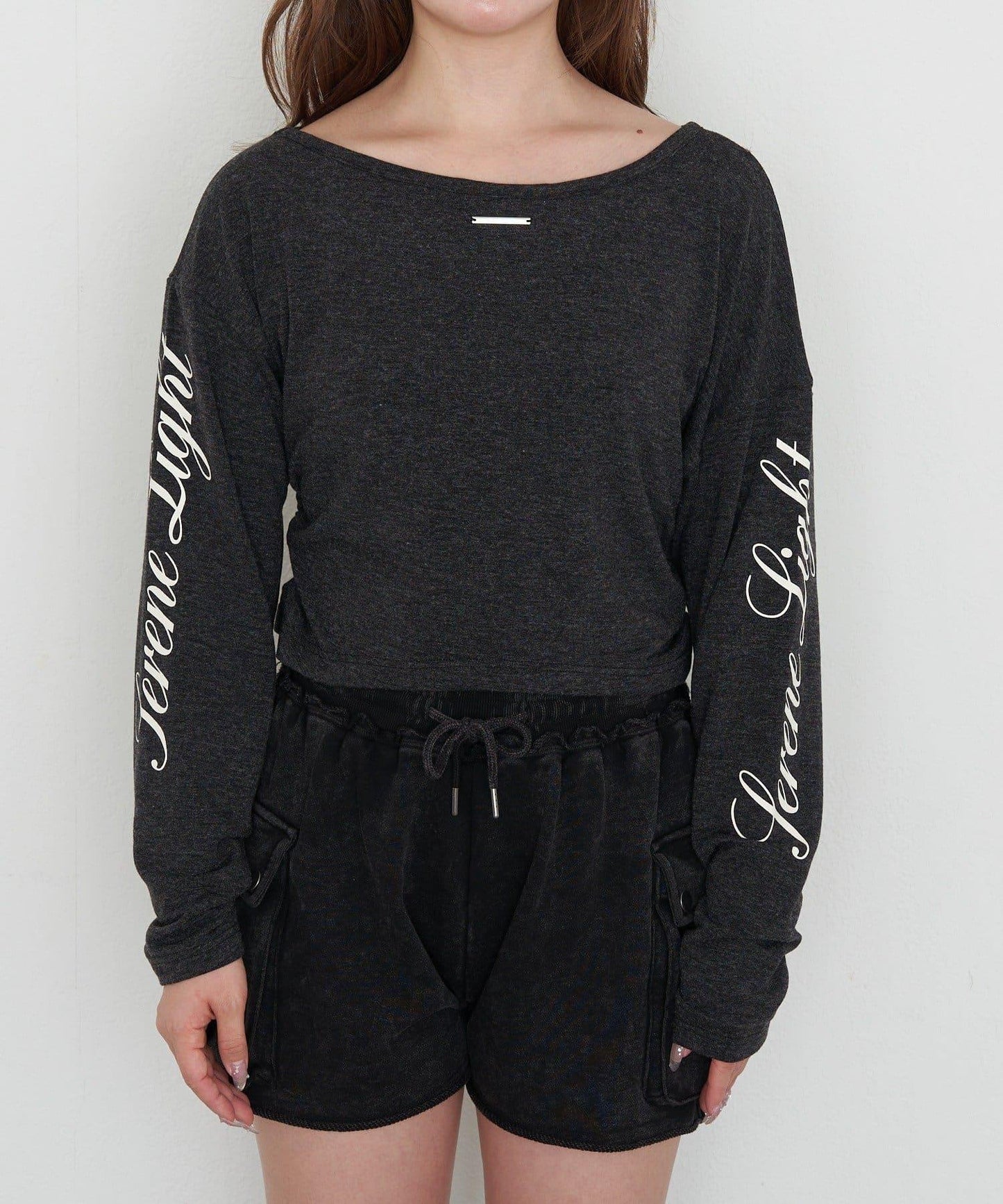 單肩印花長袖T恤