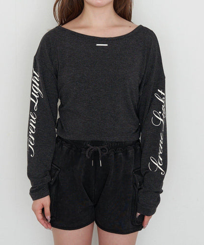 單肩印花長袖T恤