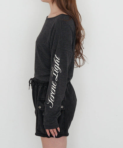 單肩印花長袖T恤