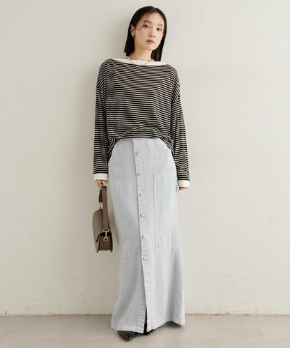 條紋一字肩長袖T恤