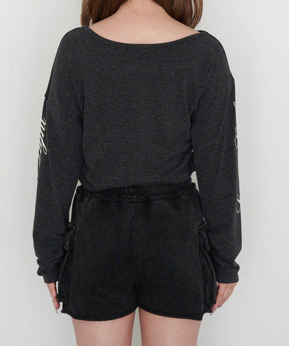 單肩印花長袖T恤