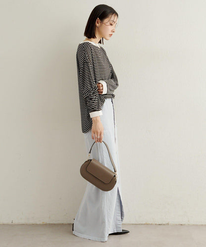 條紋一字肩長袖T恤