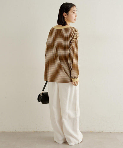 條紋一字肩長袖T恤