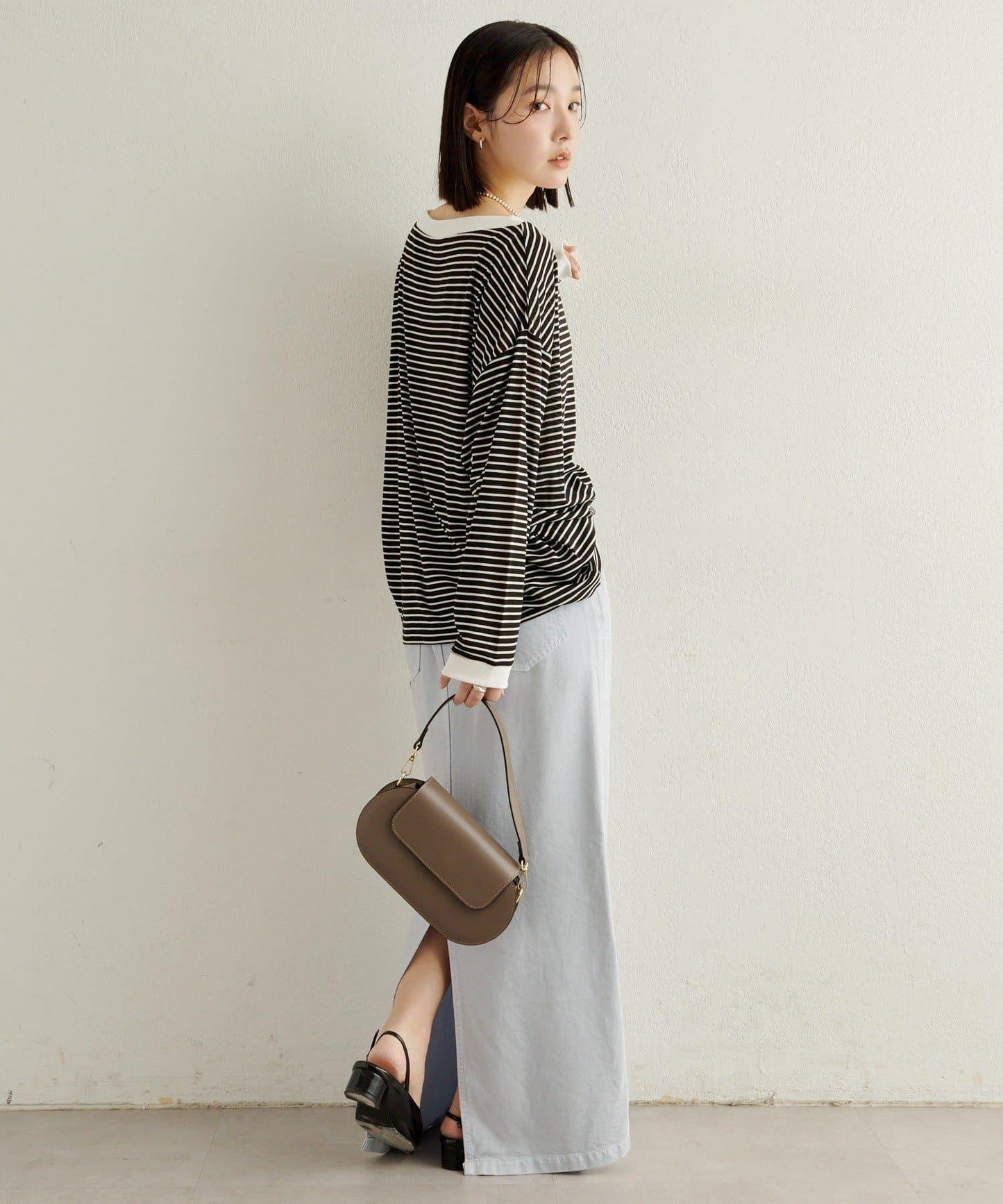 條紋一字肩長袖T恤