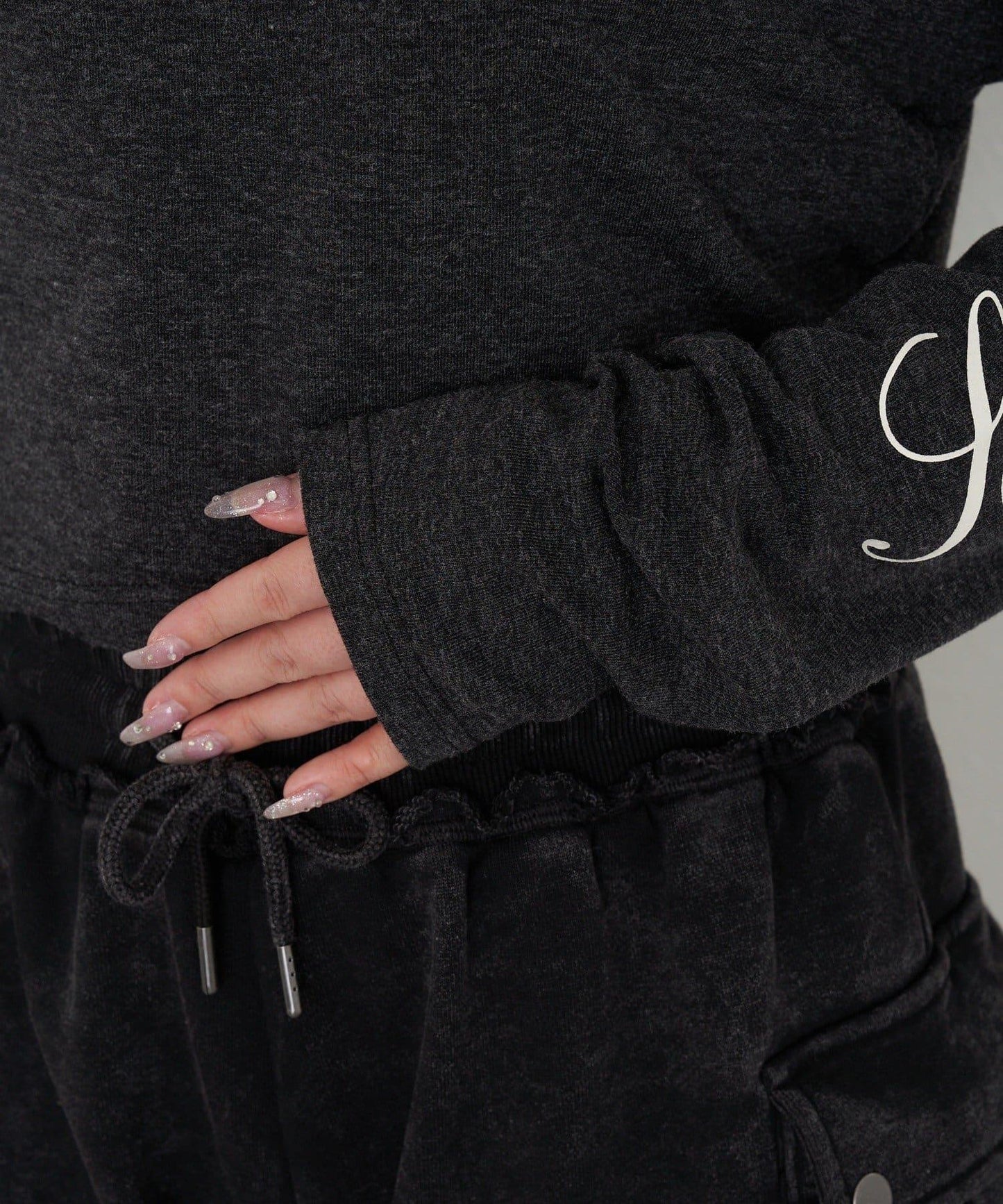 單肩印花長袖T恤