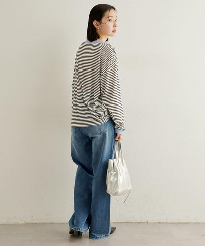 條紋一字肩長袖T恤