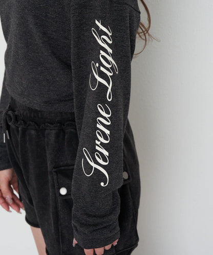 單肩印花長袖T恤