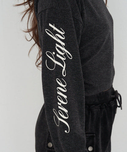 單肩印花長袖T恤