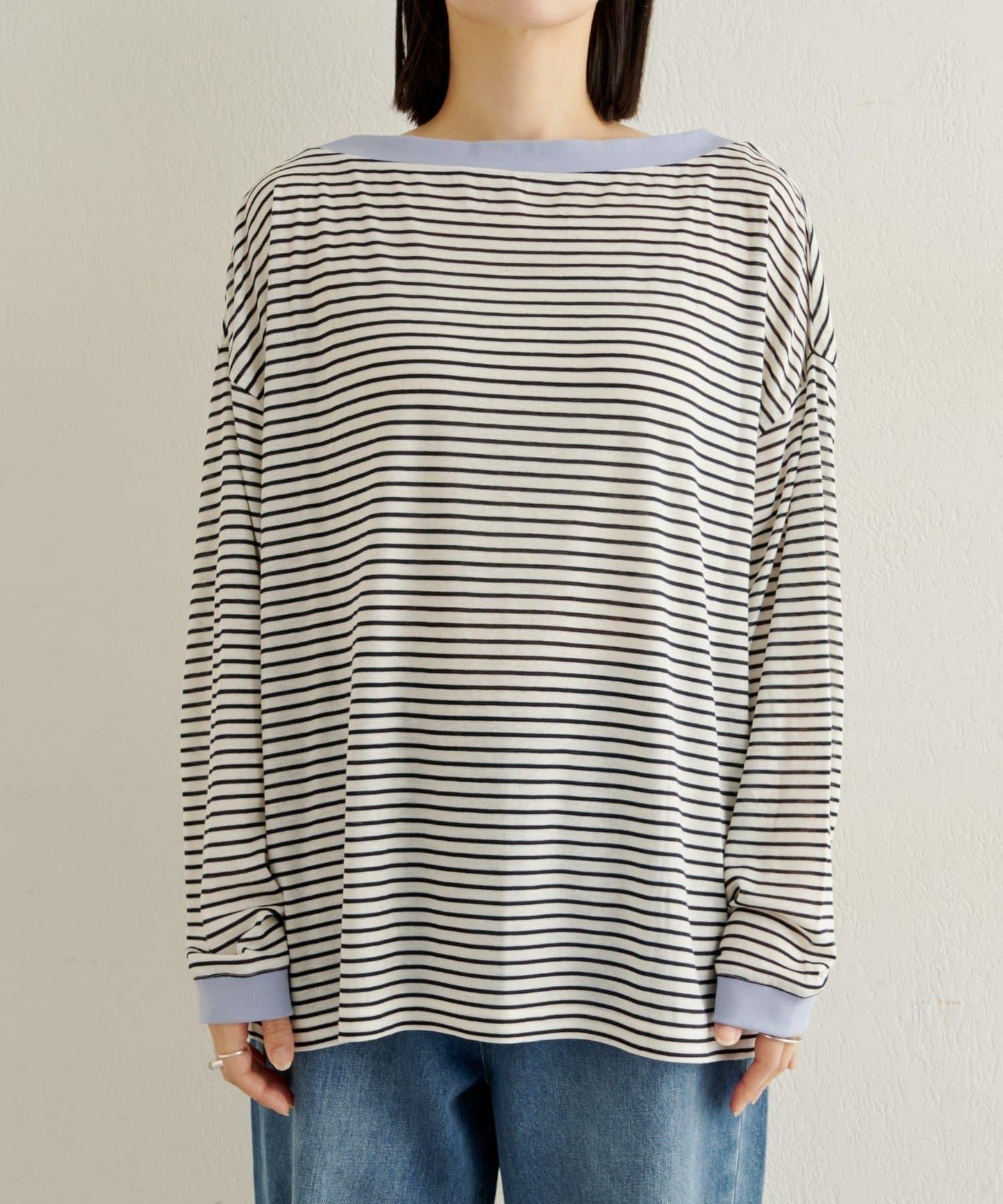 條紋一字肩長袖T恤