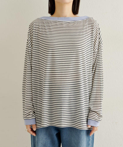 條紋一字肩長袖T恤