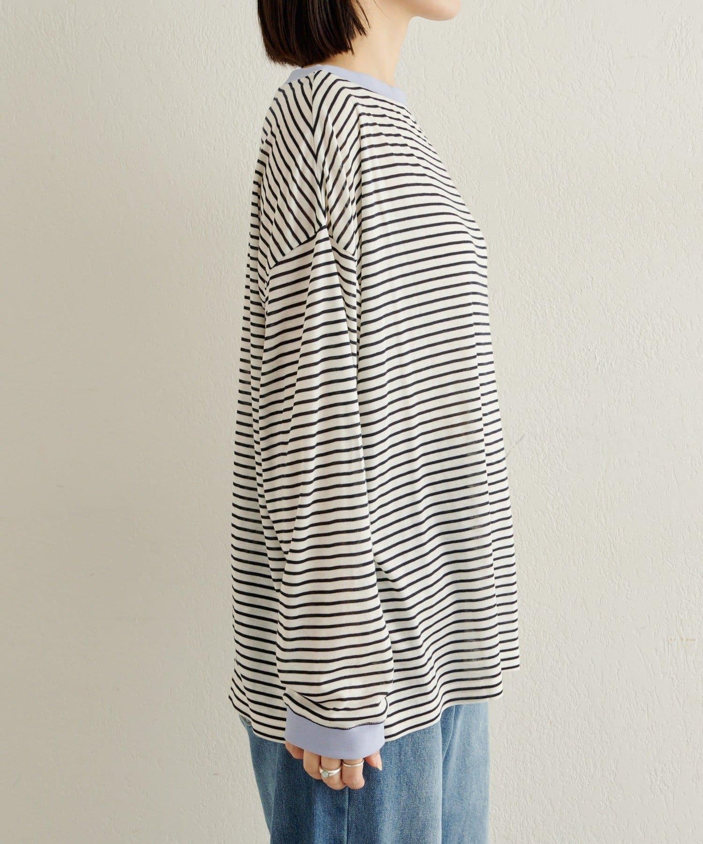 條紋一字肩長袖T恤