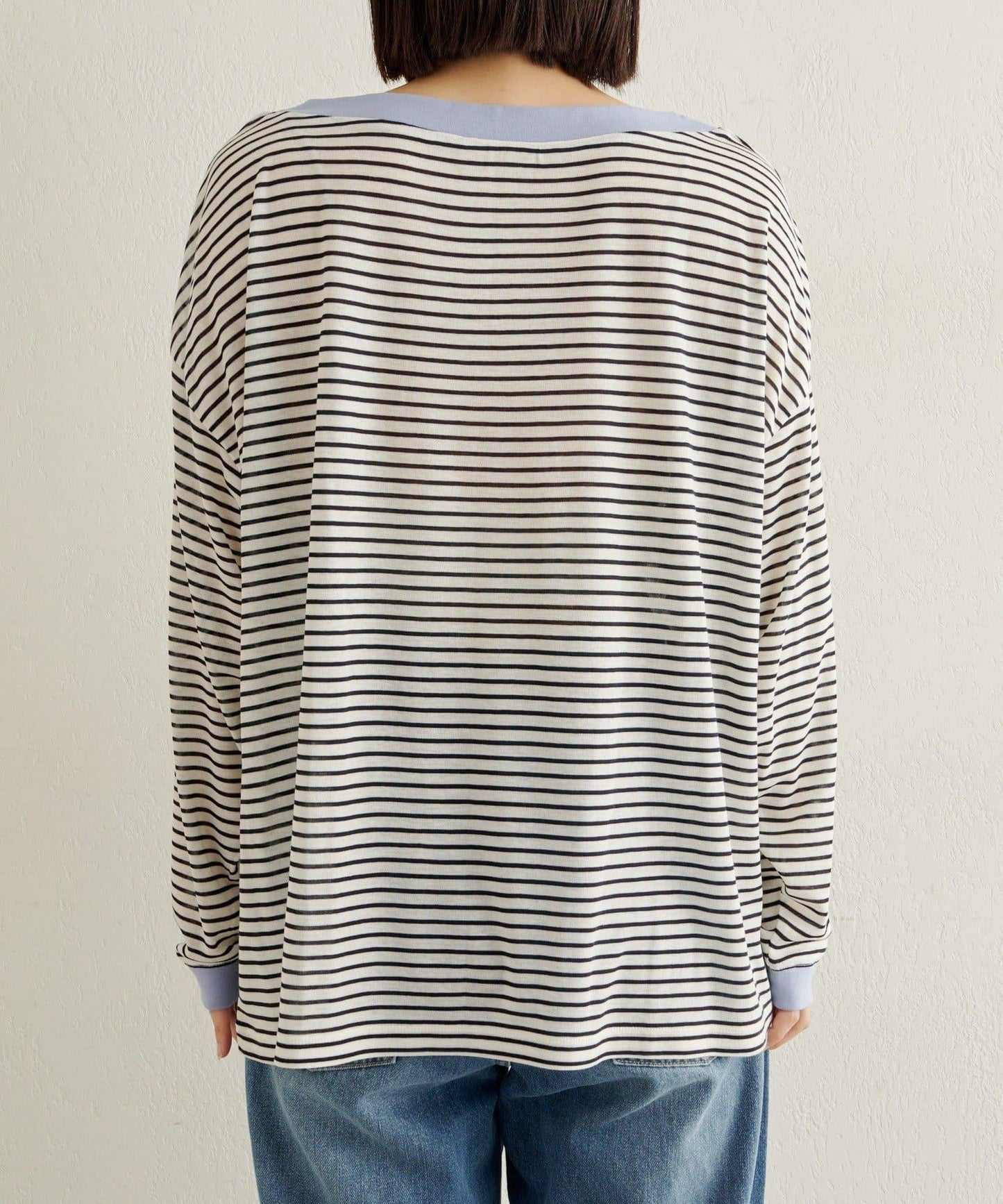 條紋一字肩長袖T恤