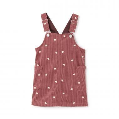 愛心刺繡燈芯絨揹帶裙