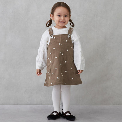 愛心刺繡燈芯絨揹帶裙