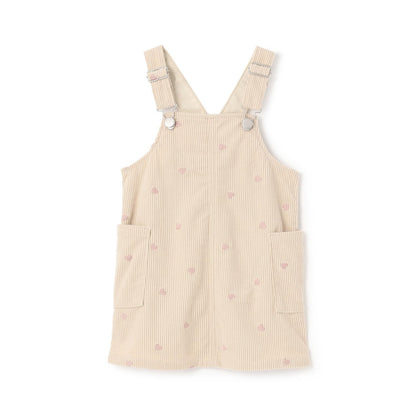 愛心刺繡燈芯絨揹帶裙