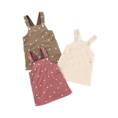 愛心刺繡燈芯絨揹帶裙