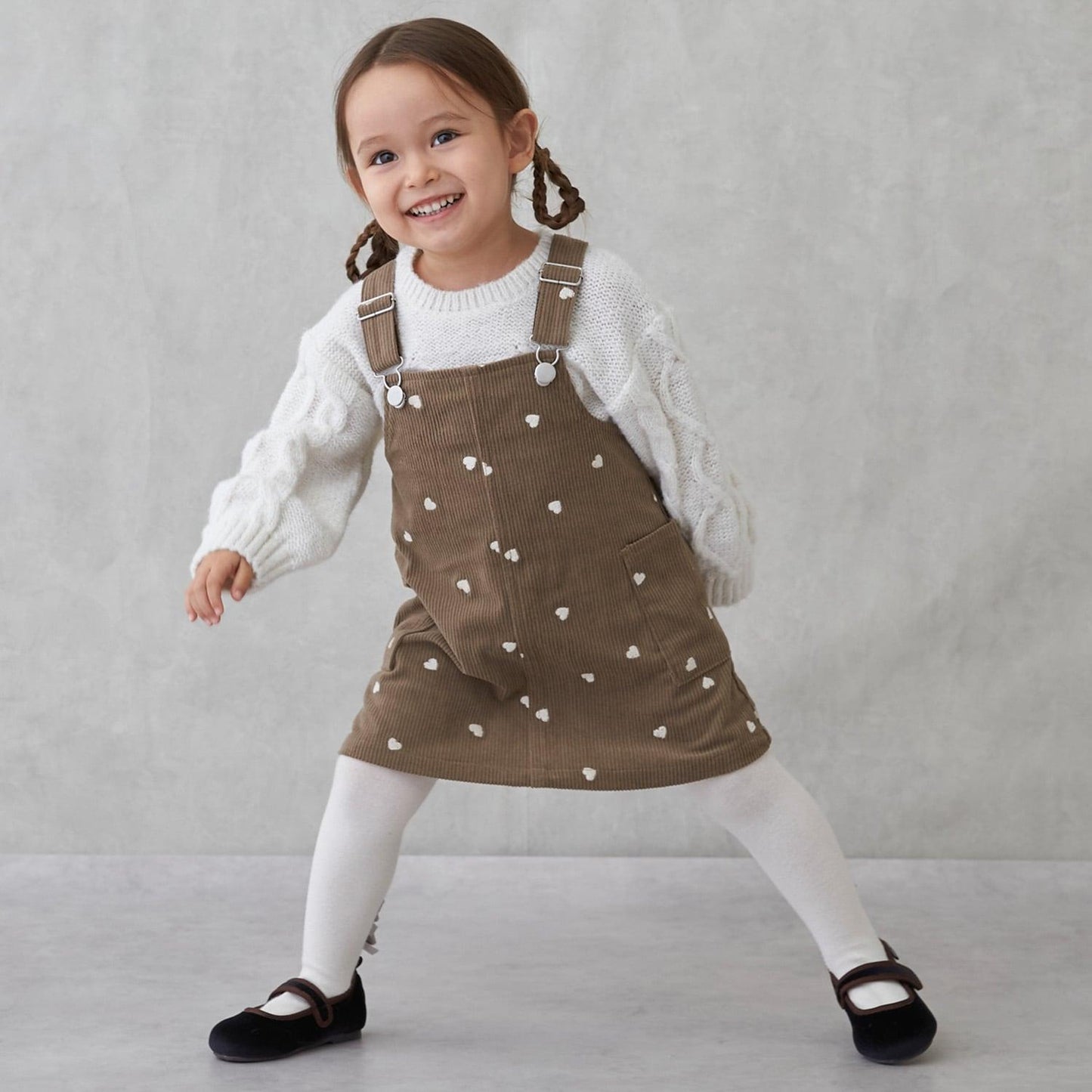 愛心刺繡燈芯絨揹帶裙