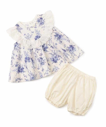 【嬰兒】荷葉邊吊帶上衣套裝