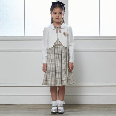 格紋連衣裙+波浪邊短外套套裝