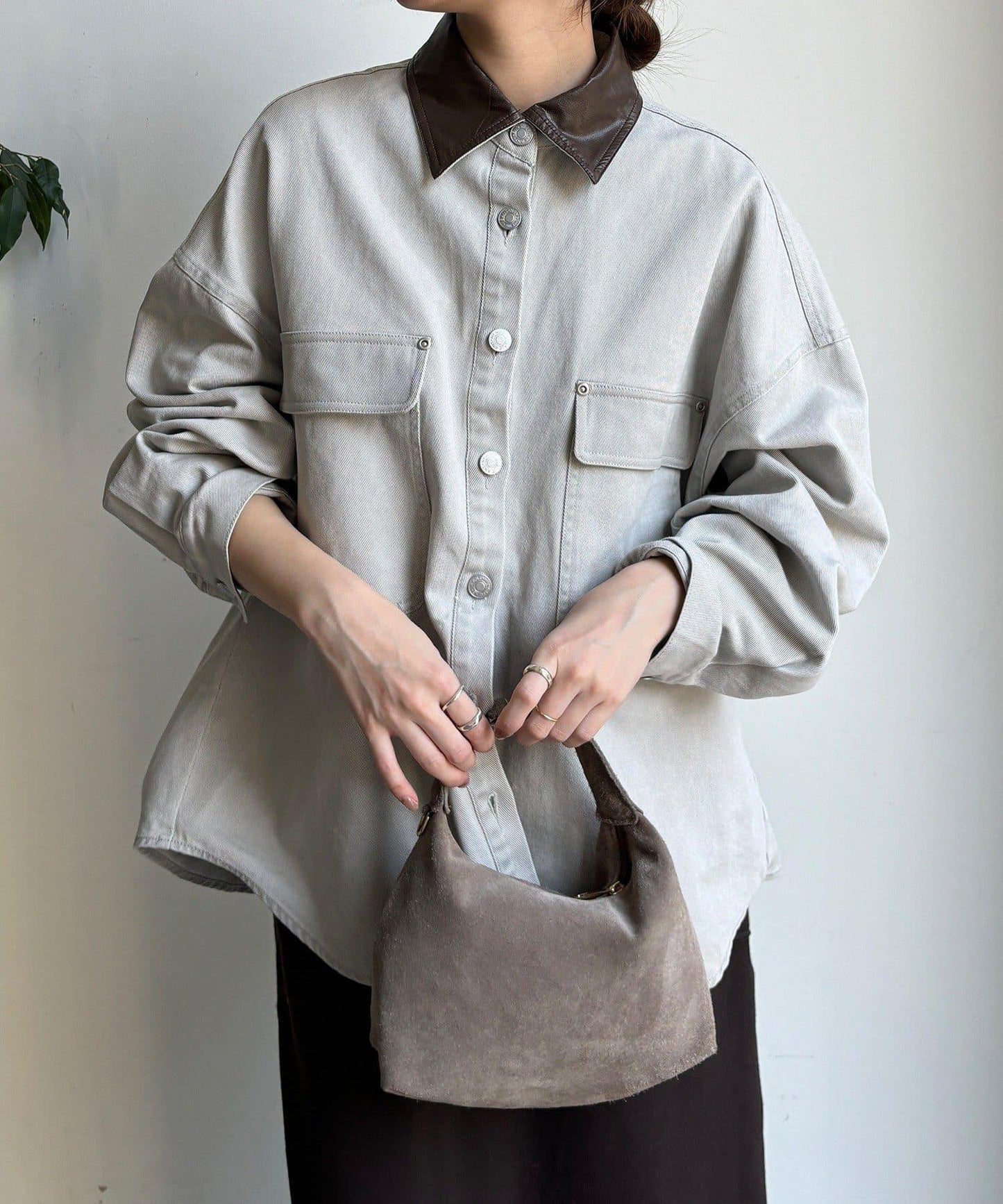 仿皮革翻領襯衫夾克