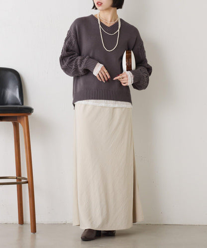 袖部麻花V領針織衫