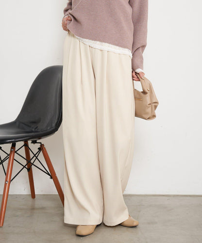高腰抽褶寬腿褲