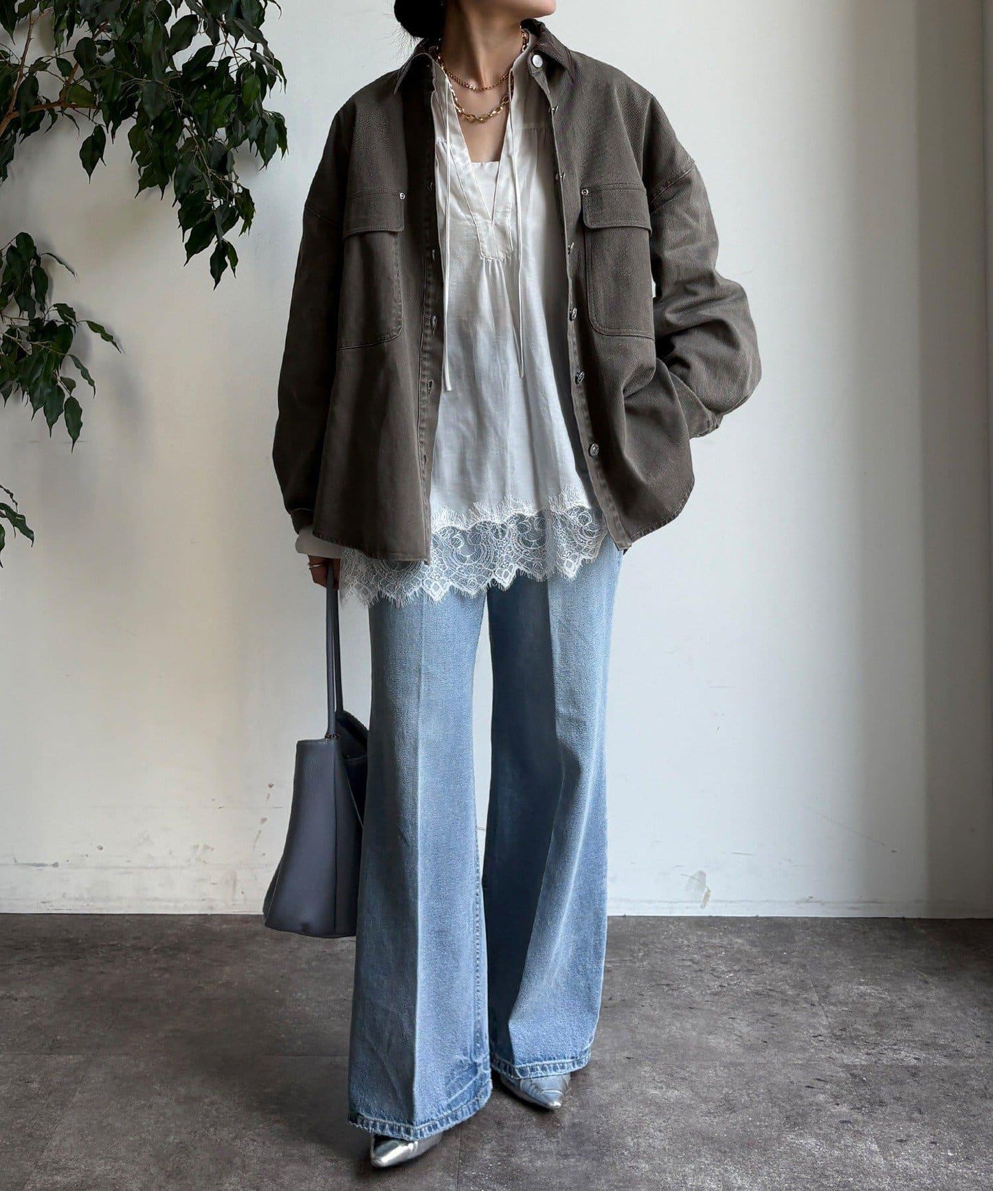 仿皮革翻領襯衫夾克