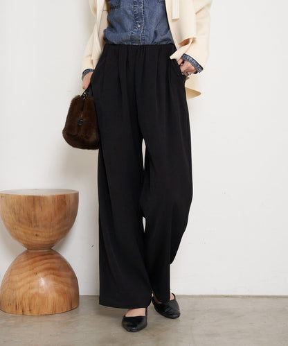 高腰抽褶寬腿褲