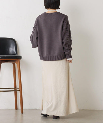 袖部麻花V領針織衫