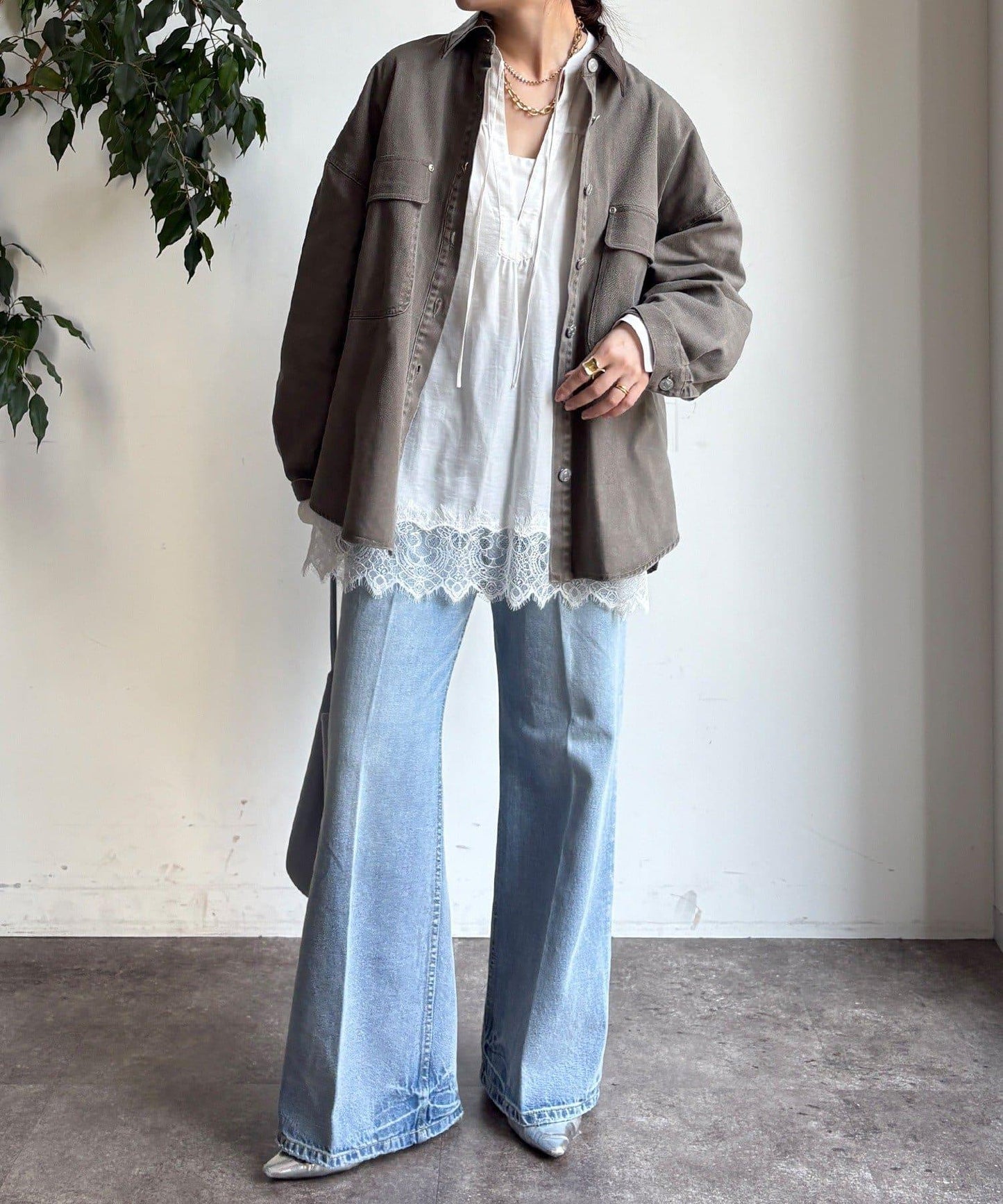 仿皮革翻領襯衫夾克