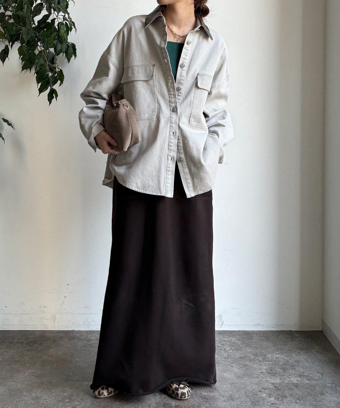 仿皮革翻領襯衫夾克