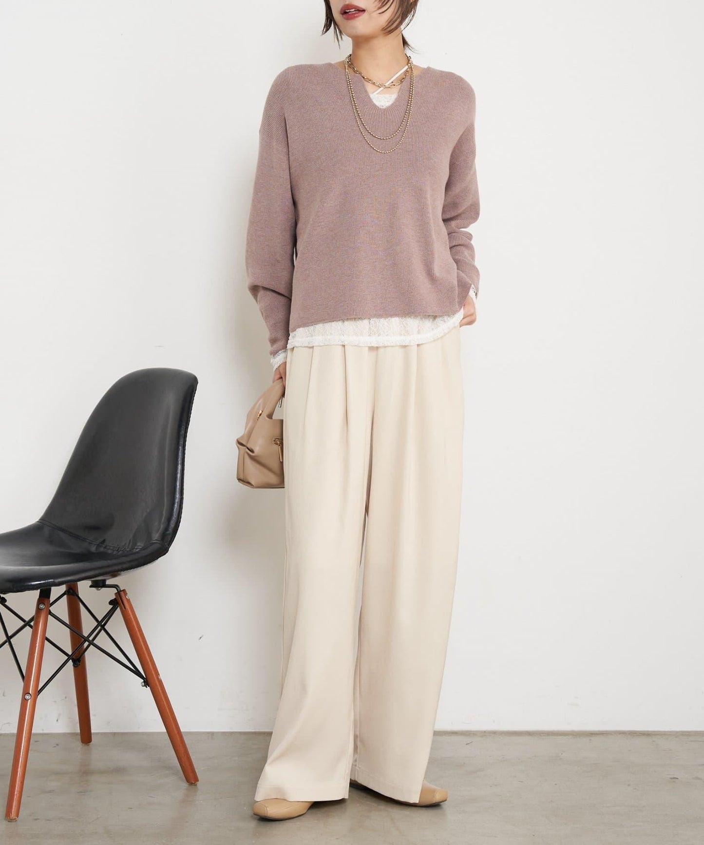 高腰抽褶寬腿褲