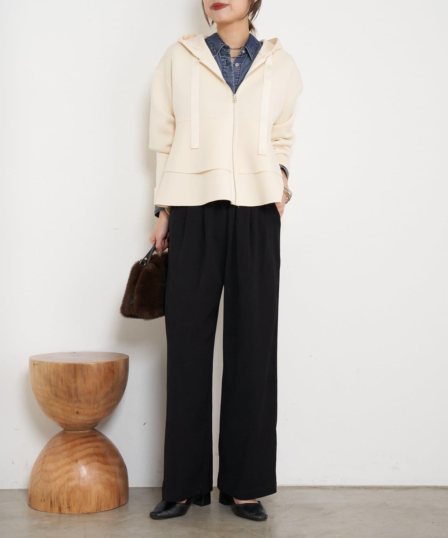 高腰抽褶寬腿褲