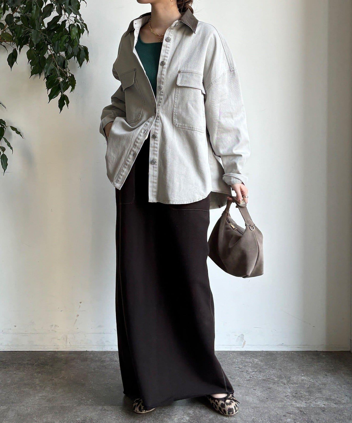 仿皮革翻領襯衫夾克