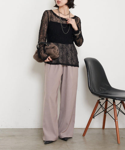 高腰抽褶寬腿褲