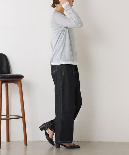 【2褶/柔軟牛仔】高腰荷葉邊牛仔褲