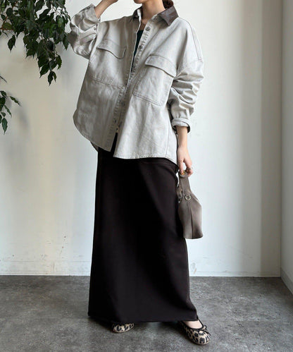 仿皮革翻領襯衫夾克