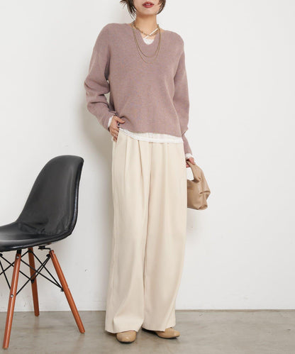 高腰抽褶寬腿褲