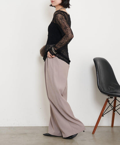 高腰抽褶寬腿褲