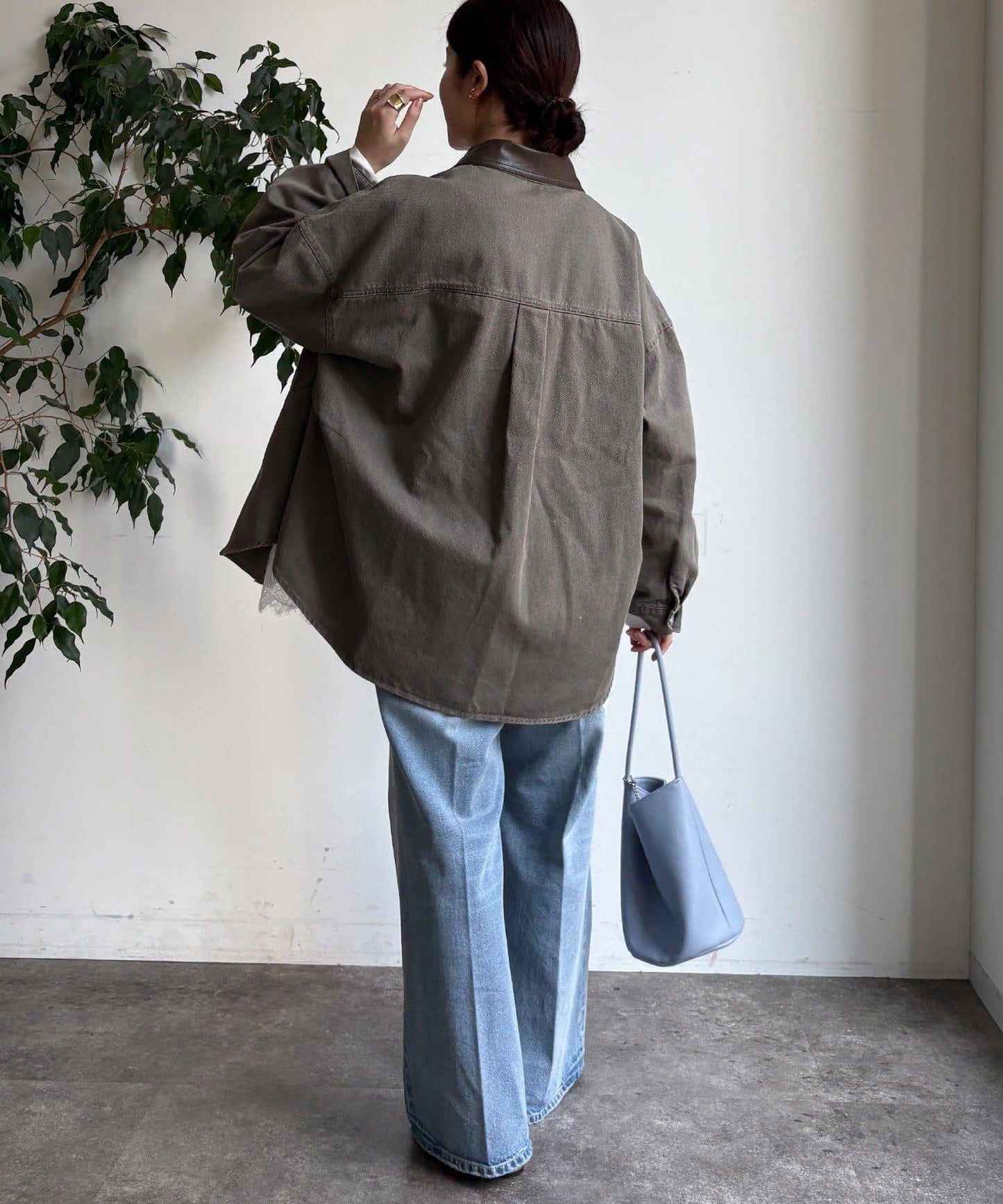 仿皮革翻領襯衫夾克