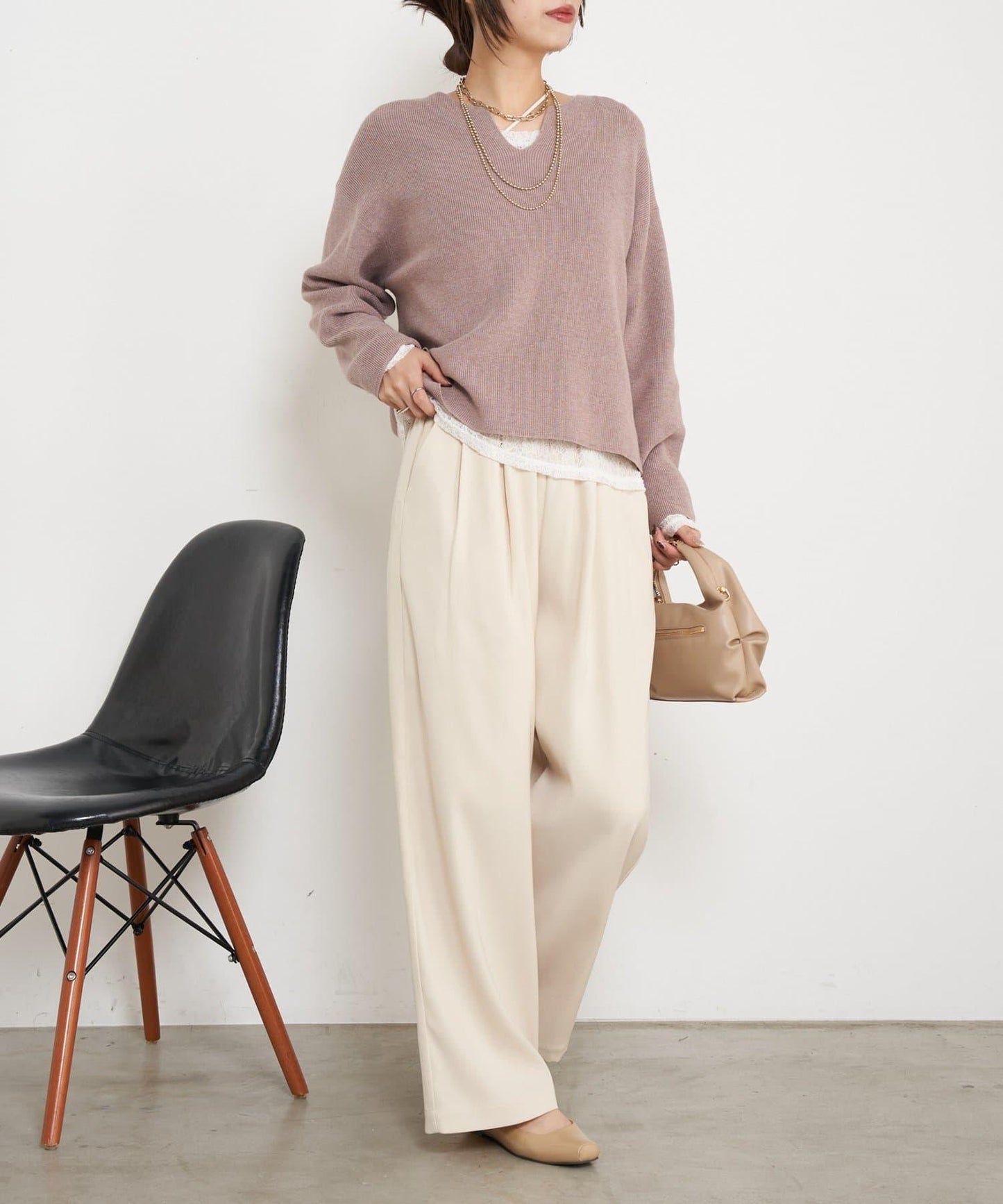 高腰抽褶寬腿褲