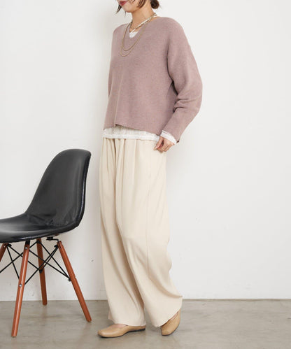 高腰抽褶寬腿褲